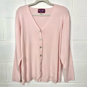 Vintage Denim & Co. V-Neck Cardigan Pointelle Blush‎ Pink Soft Dainty Normcore L